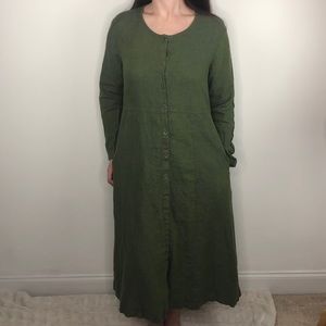 FLAX Long Sleeve Button Up Linen Maxi Dress